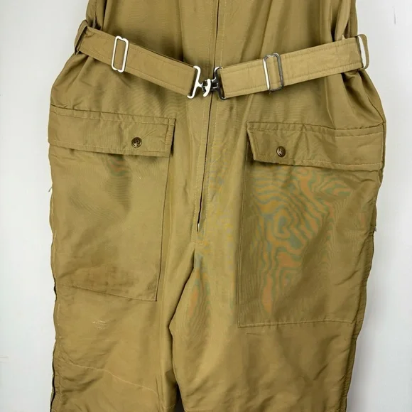 Vtg Eddie Bauer Mens Goose Down Bib Overalls Sz S/M Tan Khaki
